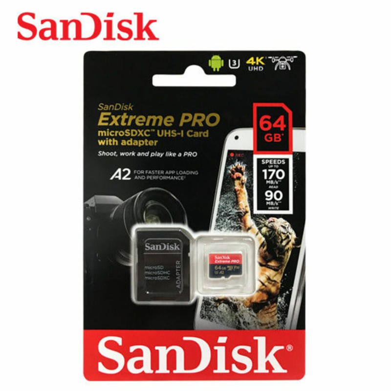 microSDXC (UHS-1 U3) SanDisk Extreme Pro A2 64Gb class 10 V30 (R170MB/s,W90MB/s) (adapter SD)