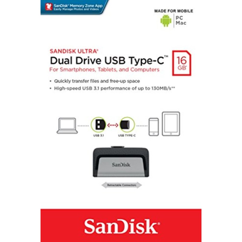 Flash SanDisk USB 3.1 Ultra Dual Type-C 16Gb (150 Mb/s)