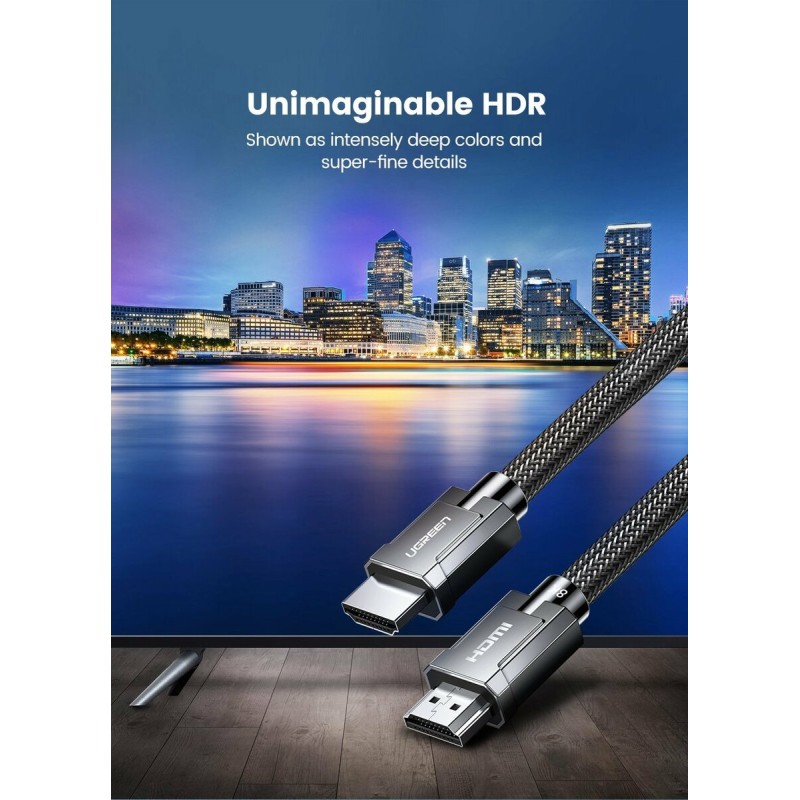 Кабель UGREEN HD135 8K HDMI M/M Round Cable with Braided 2m (Gray) (UGR-70321)