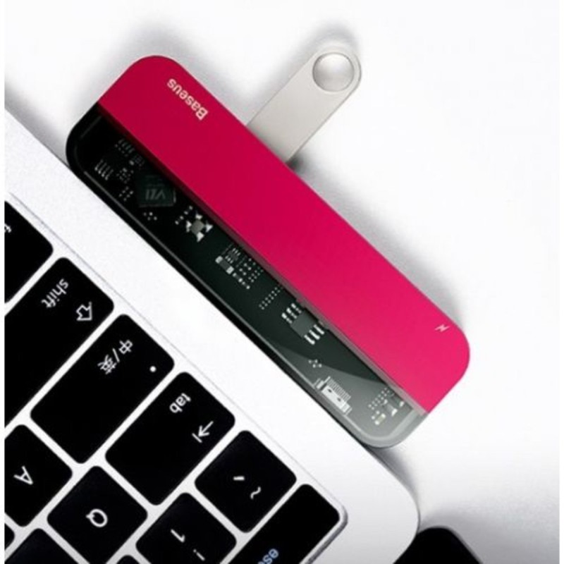 USB-Hub Baseus Transparent Series Type-C Multifunctional HUB Adapter Red