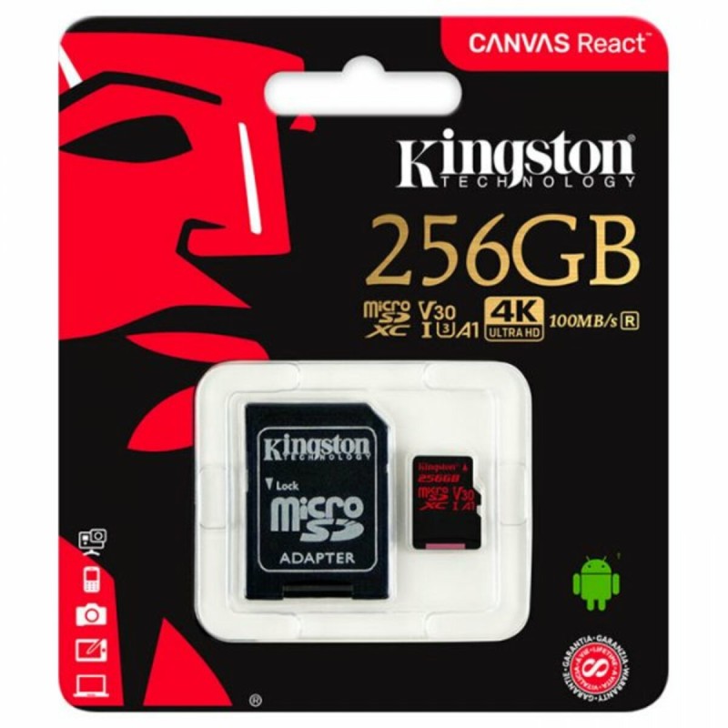microSDXC (UHS-1 U3) Kingston Canvas React 256Gb class 10 (R100MB/s, W80MB/s) (adapter SD)