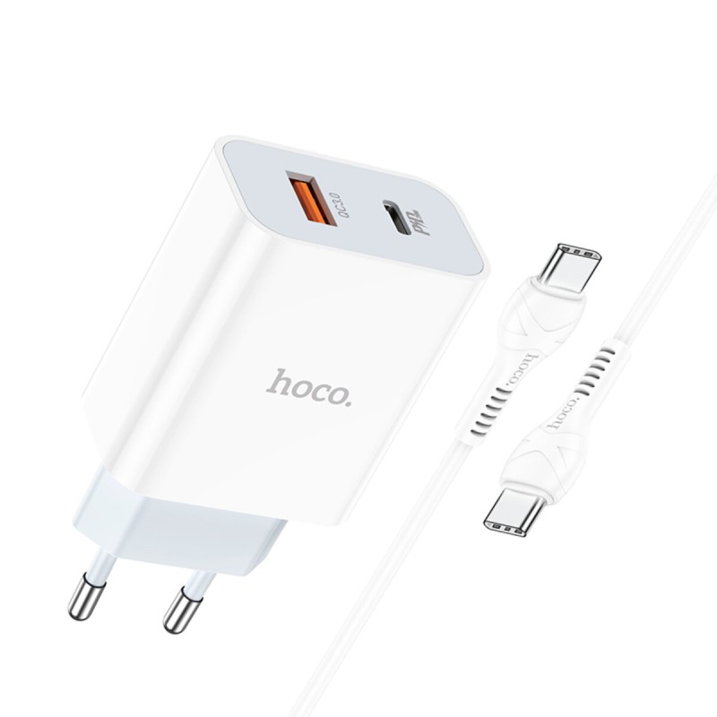 Мережевий зарядний пристрій HOCO C97A PD20W+QC3.0 charger set(Type-C to Type-C) White