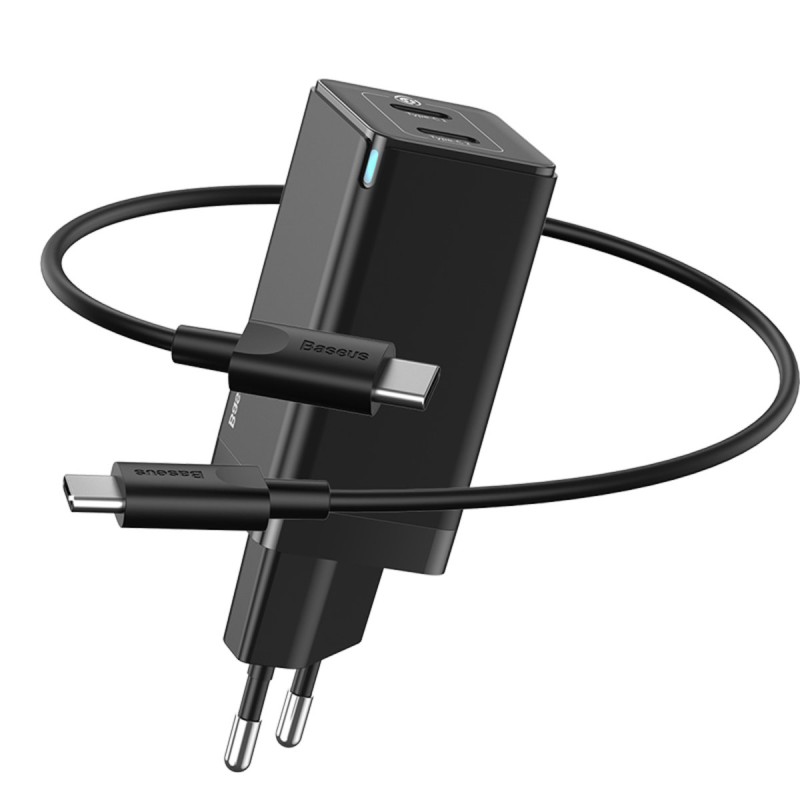 Мережевий зарядний пристрій Baseus GaN2 Q.Charger C+U 45W With Mini Cable Type-C toType-C 60W Black
