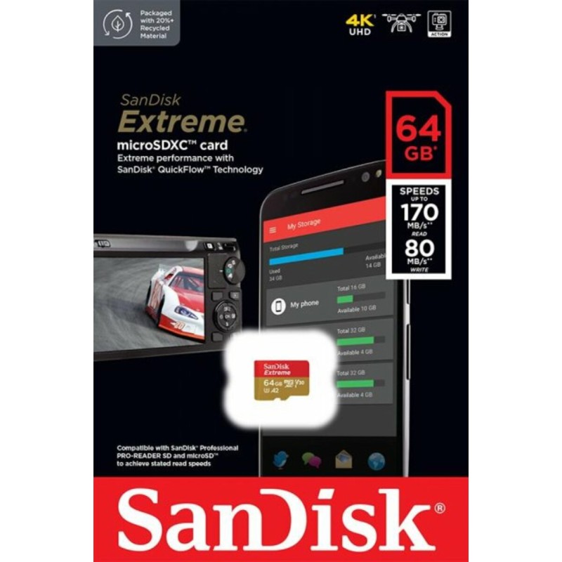 microSDXC (UHS-1 U3) SanDisk Extreme A2 64Gb class 10 V30 (R170MB/s,W80MB/s)