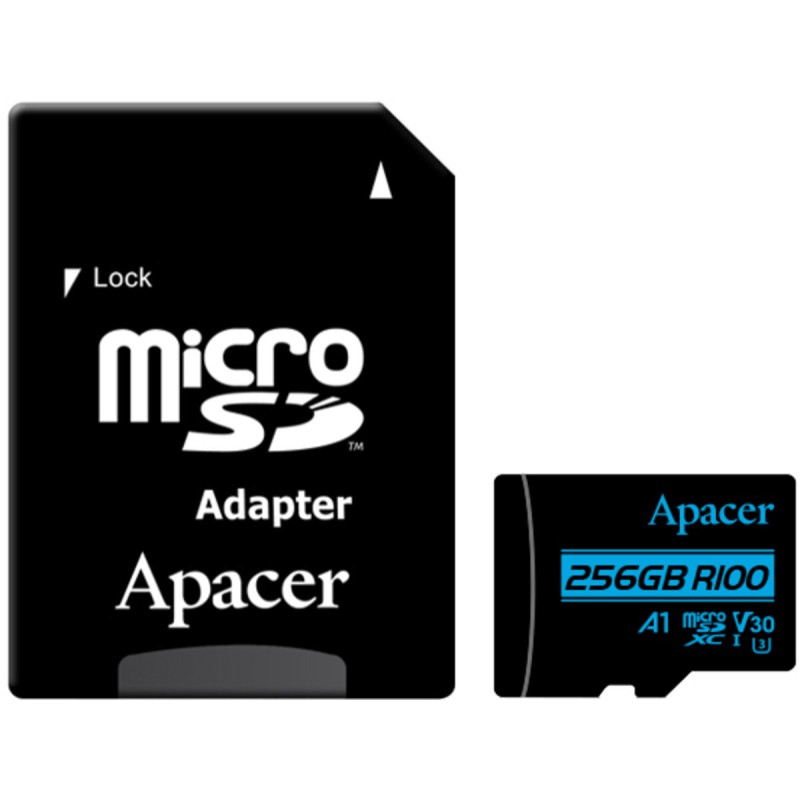 microSDXC (UHS-1 U3) Apacer 256Gb class 10 V30 R100MB/s (adapter SD)