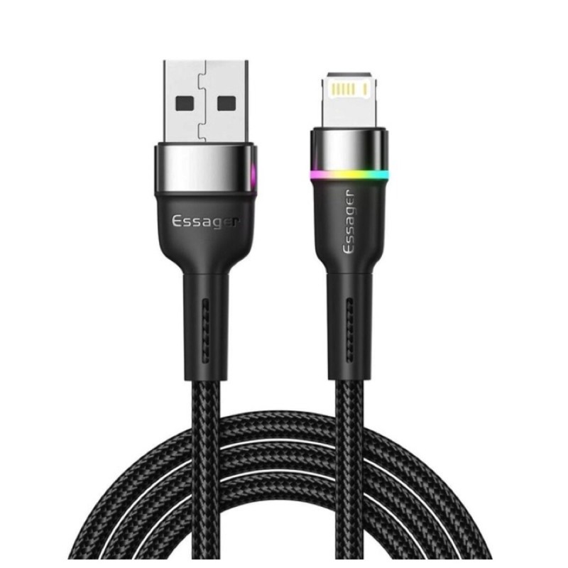 Кабель Essager Colorful LED USB Cable Fast Charging 2.4A USB-A to Lightning 1m black (EXCL-XCD01)