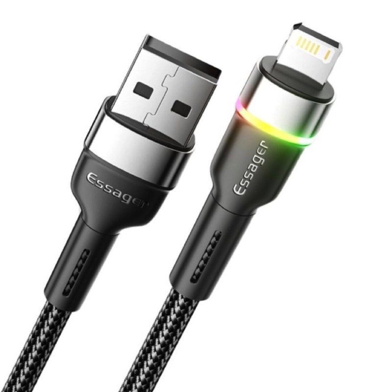 Кабель Essager Colorful LED USB Cable Fast Charging 2.4A USB-A to Lightning 1m black (EXCL-XCD01)