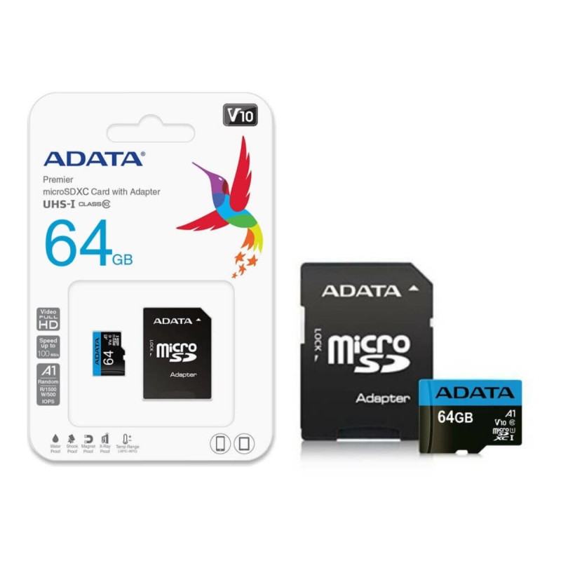 microSDXC (UHS-1) A-DATA Premier 64Gb Class 10 A1 (R-100Mb/s)  (adapter SD)