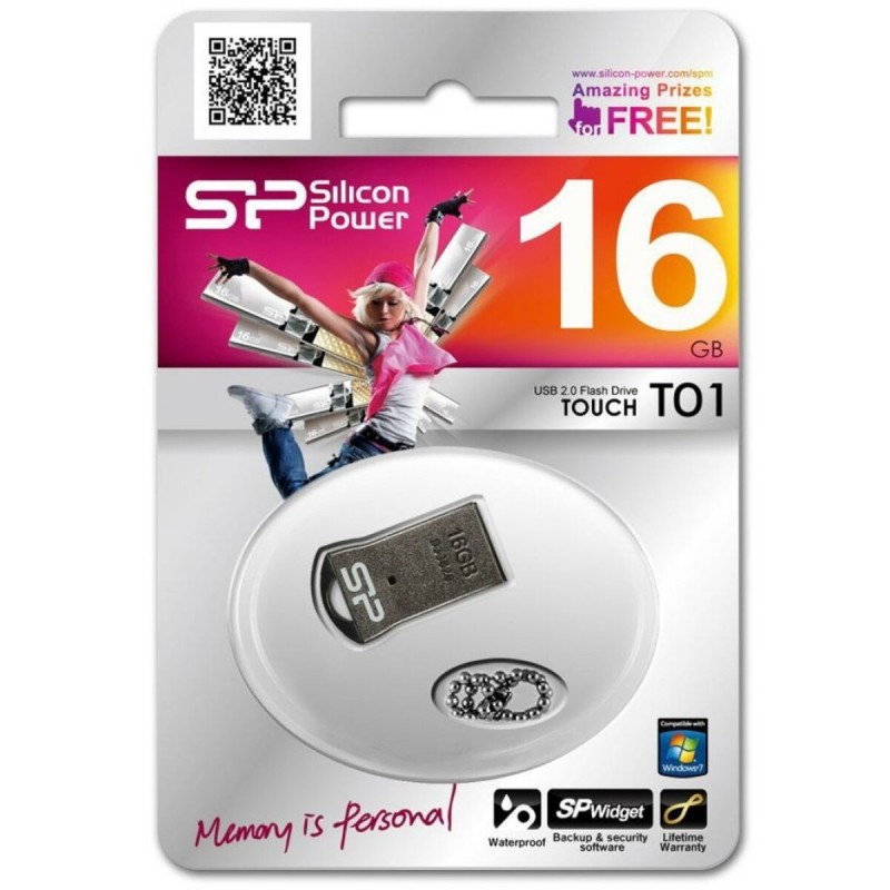 Flash SiliconPower USB 2.0 Touch T01 16Gb Black no chain metal