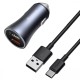 АЗП Baseus Golden Contactor Pro Dual Quick Charger Car Charger U+U 40W With Baseus Simple wiring USB For Type-C 5A 1.0m Dark Gray