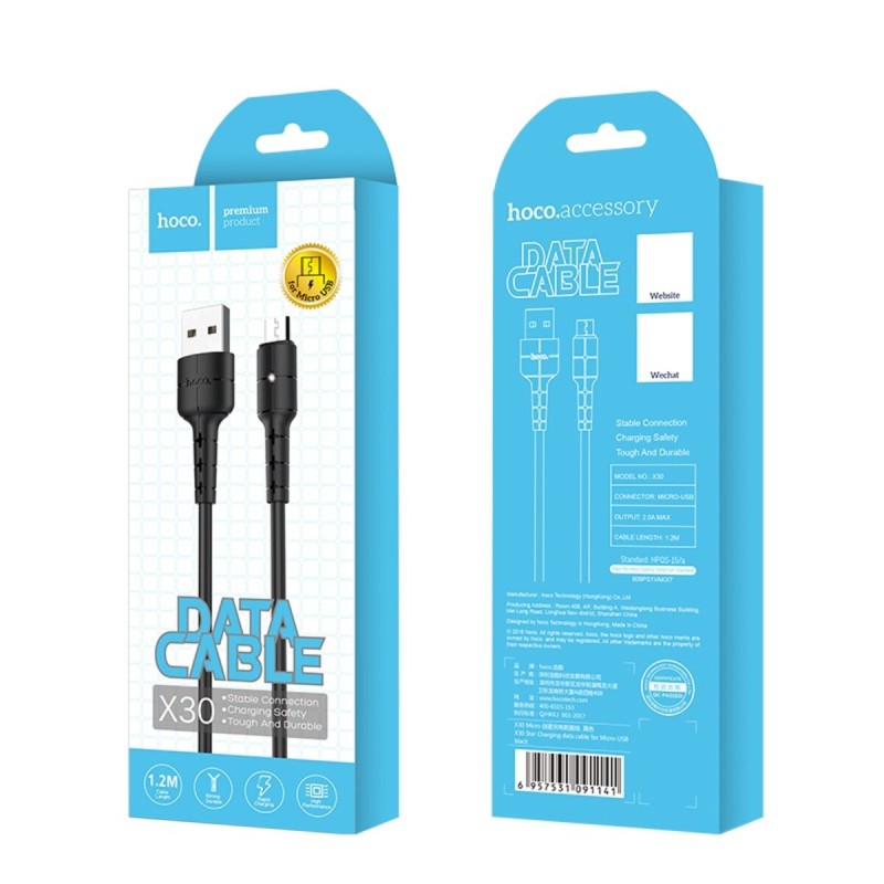 Кабель HOCO X30 Star Charging data cable for Micro Black