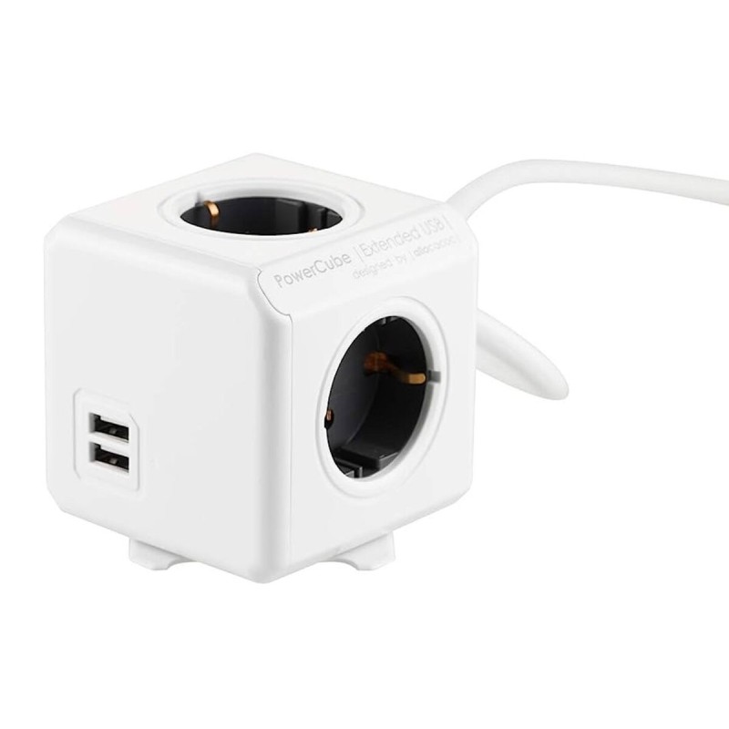Мережевий подовжувач Allocacoc PowerCube Extended з заземленням 4 розетки 2 USB 3 м, сірий