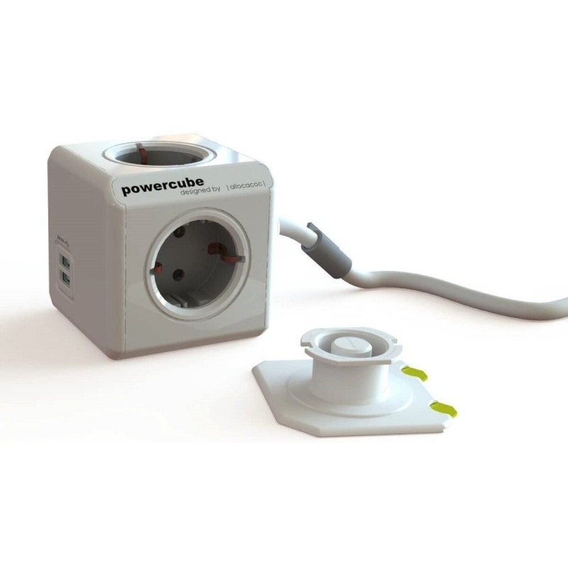 Мережевий подовжувач Allocacoc PowerCube Extended з заземленням 4 розетки 2 USB 3 м, сірий