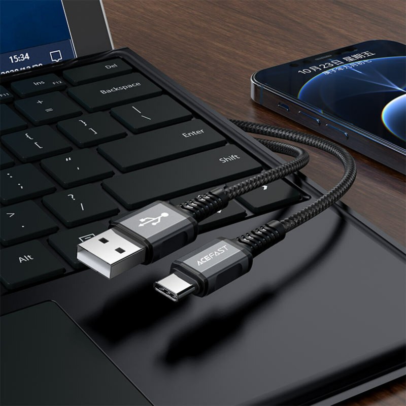 Кабель ACEFAST C1-04 USB to Type-C 3A, 1.2m, nylon aluminum connectors, Gray