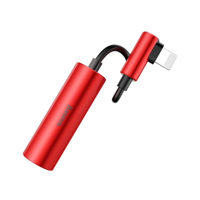 Кабель-перехiдник Baseus L42 IP Male to 3.5mm+IP Female Adapter Red+Black