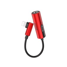 Кабель-перехiдник Baseus L42 IP Male to 3.5mm+IP Female Adapter Red+Black