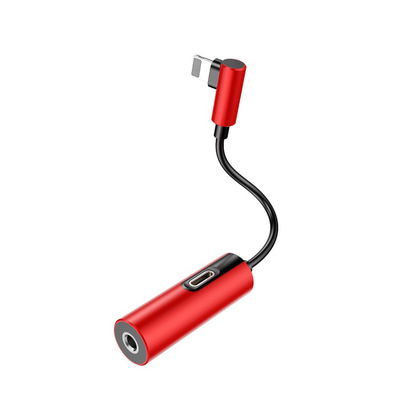 Кабель-перехiдник Baseus L42 IP Male to 3.5mm+IP Female Adapter Red+Black