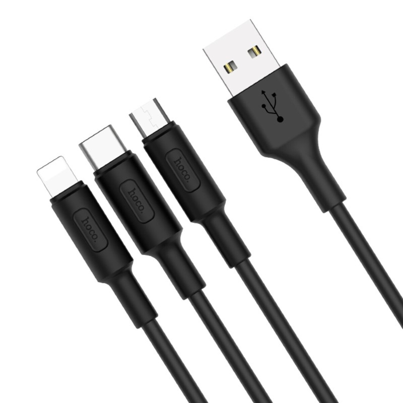 Кабель HOCO X25 USB to iP+Type-C+Micro 2A, 1m, PVC, PVC connectors, Black