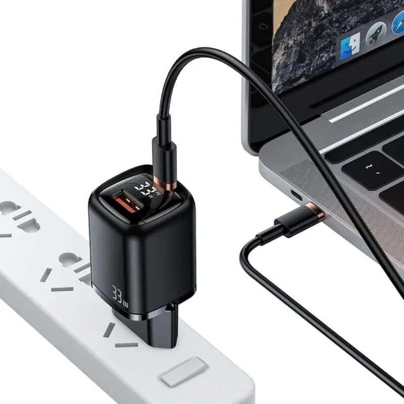 МЗП Usams US-CC152 T46 33W QC+PD Digital Display Fast A+C Charger (EU) Black
