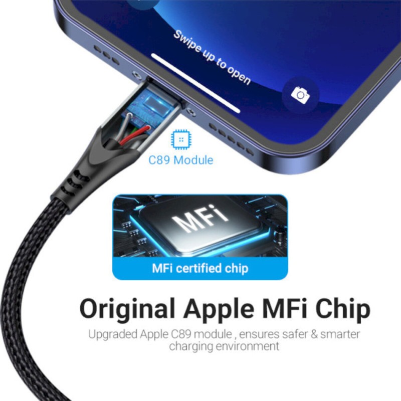 Кабель Vention USB 2.0 A to Lightning Cable 2M Gray Aluminum Alloy Type (LABHH)