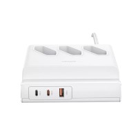 МЗП Usams US-CC160 P1 65W Super Si Fast Charging USB Extension Socket (EU) 3AC Outlets+2C+1U White