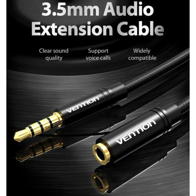 Кабель Vention Cotton Braided 3.5mm Audio Extension Cable 2M Black Metal Type (VAB-B06-B200-M)