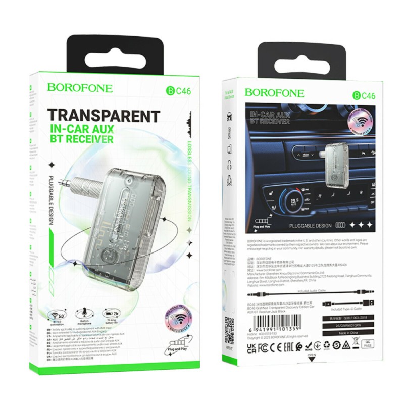 Bluetooth-ресивер BOROFONE BC46 Gratified Transparent Discovery Edition Car AUX BT Receiver Black
