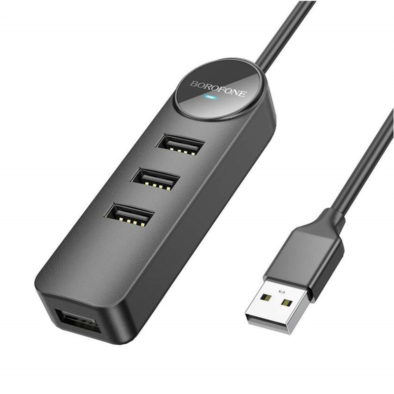 Адаптер Borofone DH5 Erudite 4-in-1 adapter(USB to USB3.0+USB2.0*3)(L=1.2M) Black