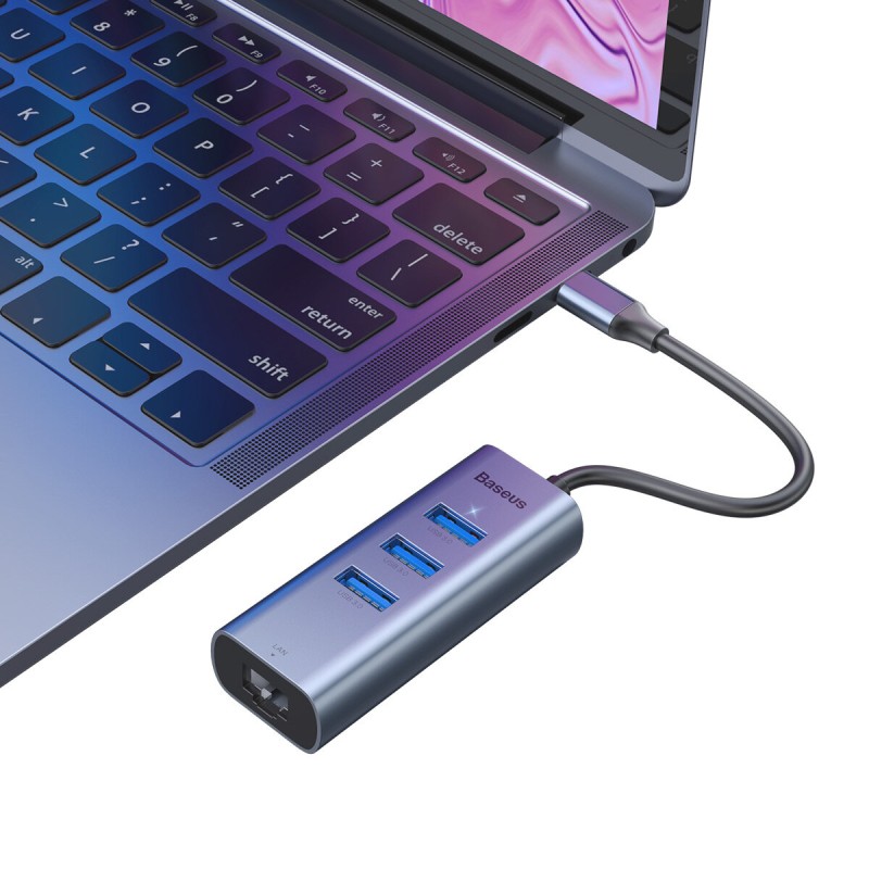 USB-Hub Baseus Enjoy series Type-C to USB3.0*3+RJ45 port HUB adapter Grey