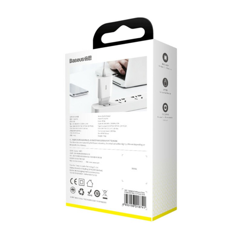 Мережевий зарядний пристрій Baseus Speed Mini PD single Type-C Quick Charger 18W EU White