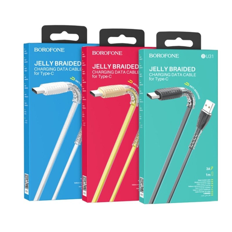 Кабель BOROFONE BU31 USB to Type-C 3A, 1m, PVC, PVC connectors, Silver