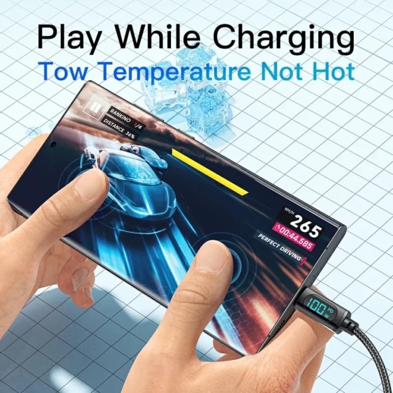 Кабель Essager Enjoy LED Digital Display USB Charging Cable USB A to Type C 100W 1m black (EXCT-XY01-P)