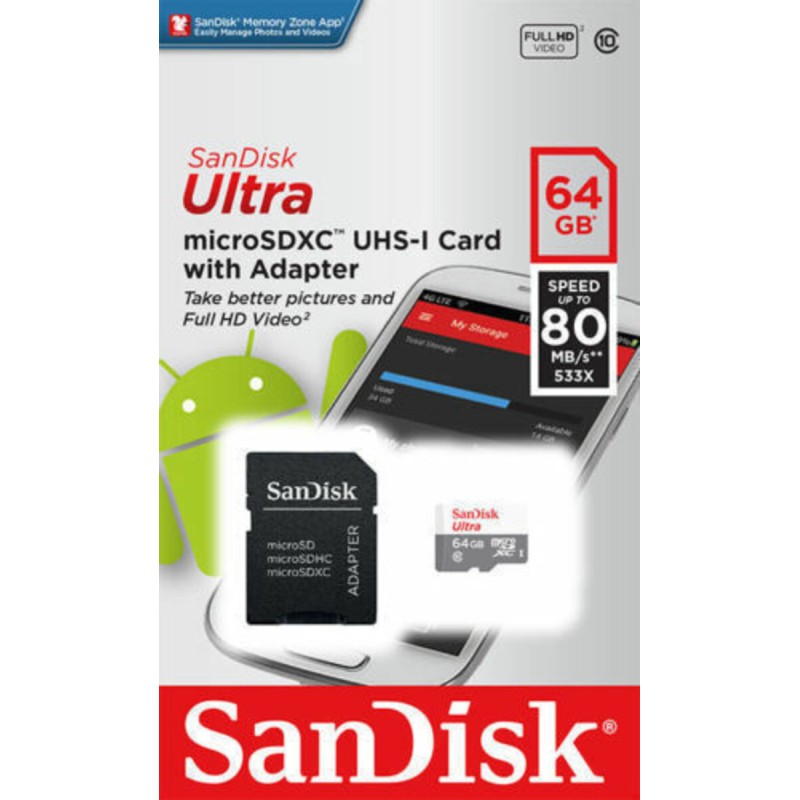 microSDXC (UHS-1) SanDisk Ultra 64Gb class 10 (80Mb/s) (adapter SD)