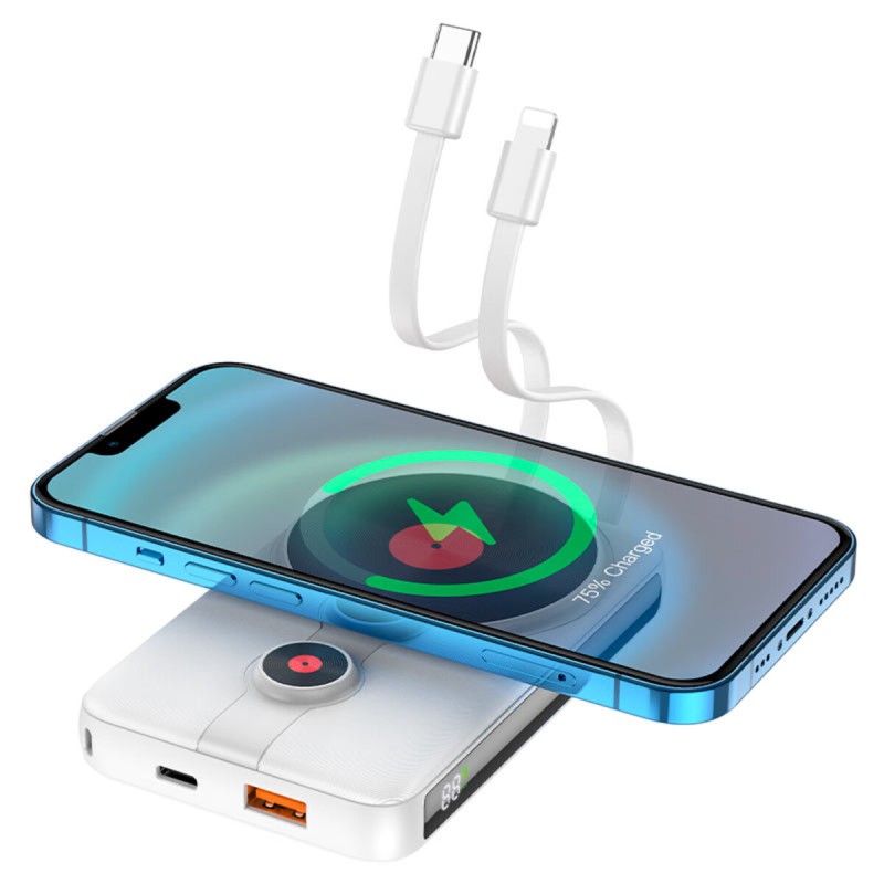 Зовнішній акумулятор HOCO J92 Path 22.5W fully compatible magnetic cable power bank(10000mAh) White