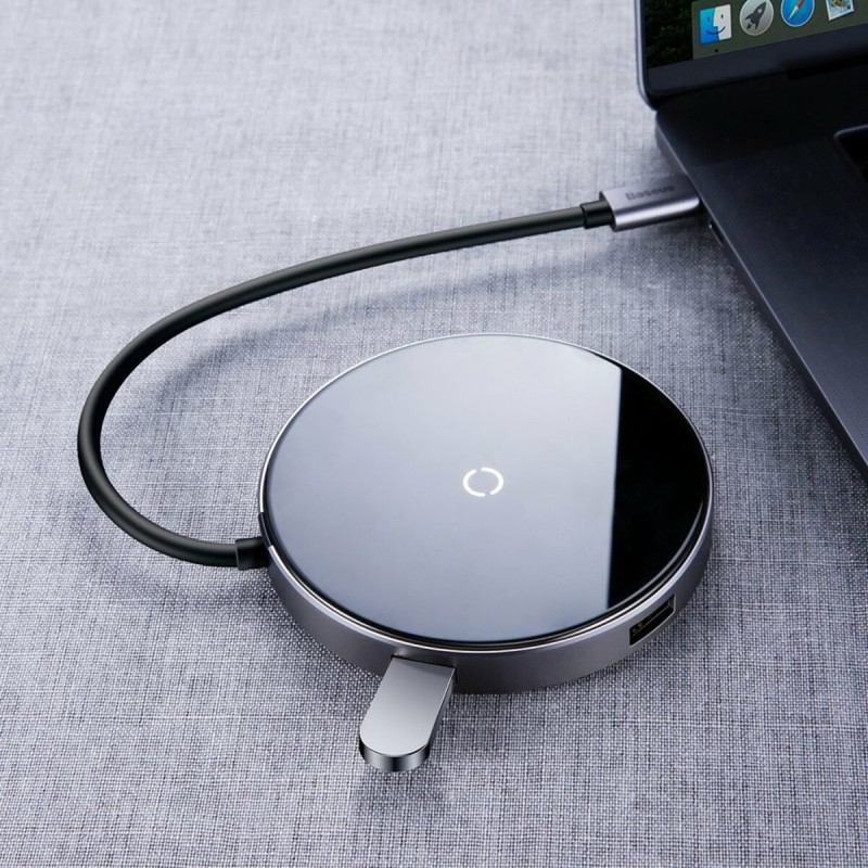 USB-Hub Baseus Circular Mirror Wireless Charger HUB (TYPE-C to USB 3.0*1+USB2.0*3/TYPE-C)Deep gray