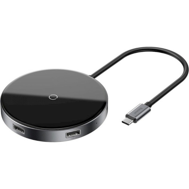 USB-Hub Baseus Circular Mirror Wireless Charger HUB (TYPE-C to USB 3.0*1+USB2.0*3/TYPE-C)Deep gray