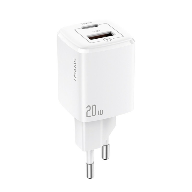 Мережевий зарядний пристрій Usams US-CC128 T37 Super Si QC3.0+PD Fast Charger 20W(EU) White