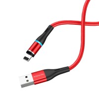 Кабель BOROFONE BU16 USB to iP, 2.4A, 1.2m, nylon, aluminum connectors, magnetic, Red