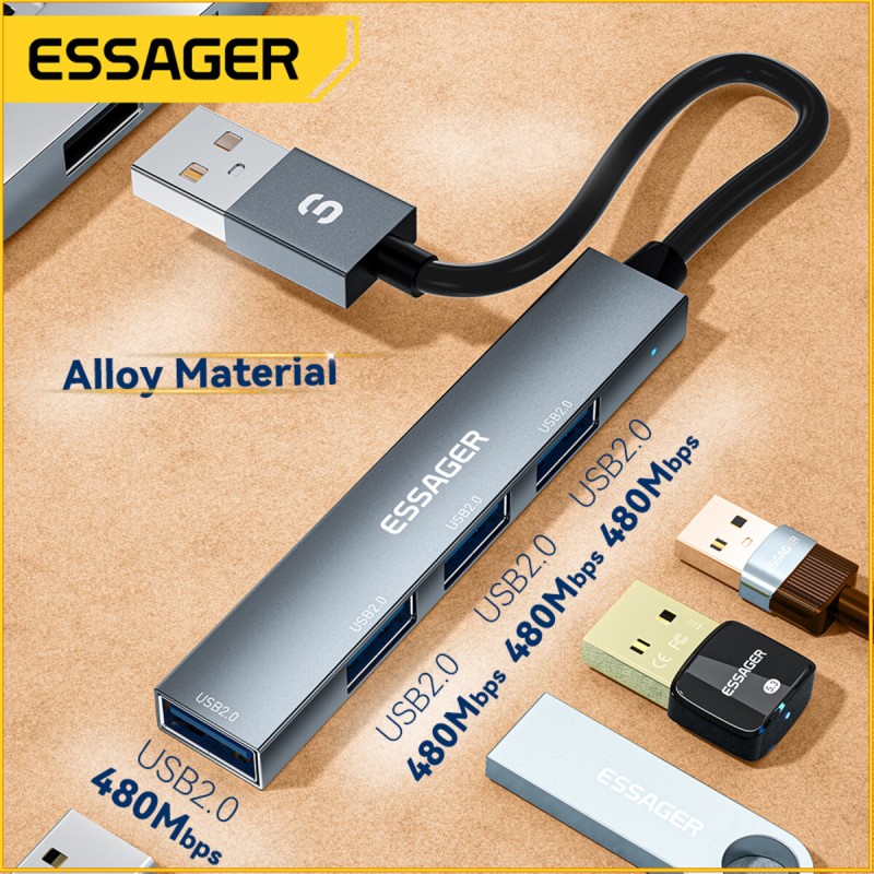 Хаб Essager Fengyang 4 in 1 Splitter (USB-A port)  grey (EHBA04-FY0G-P)
