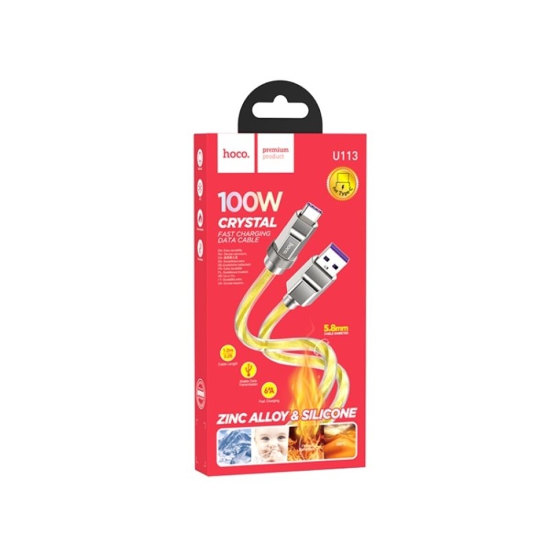 Кабель HOCO U113 Solid 100W silicone charging data cable Type-C Gold