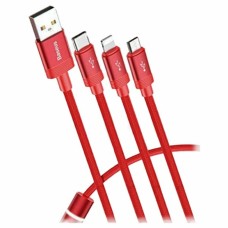 Кабель Baseus Cable USB 3 in 1 For M+T+L 3.5A 1.2M Red