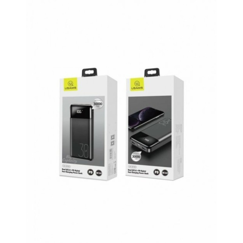 Зовнішній акумулятор Usams US-CD103  PB38 Dual QC3.0+PD Digital Power Bank 30000mAh Black