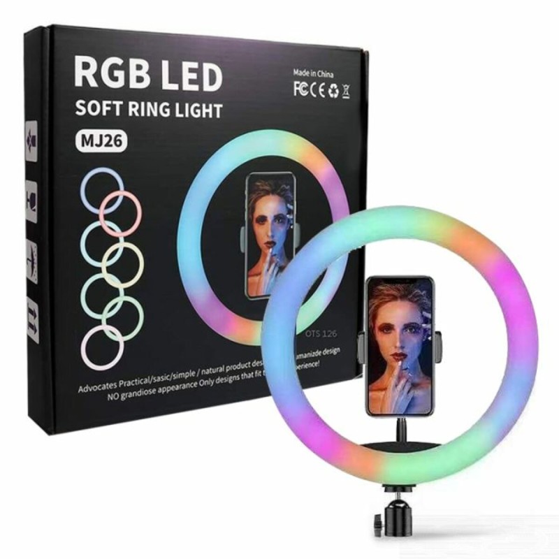 Кільцева світлодіодна LED лампа RGB MJ26, 26 см з тримачем для телефону + пульт