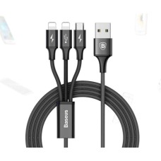 Кабель Baseus Rapid Series 3-in-1 Cable Micro+Dual Lightning 3A 1.2M Black
