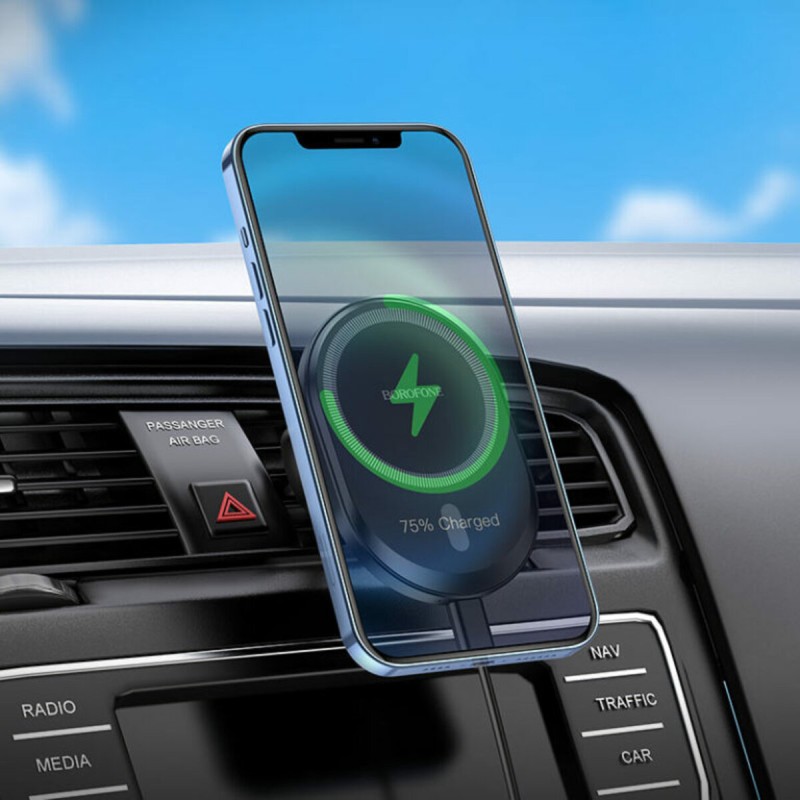 Тримач для мобiльного з БЗП BOROFONE BH201 magnetic wireless fast charging car holder
