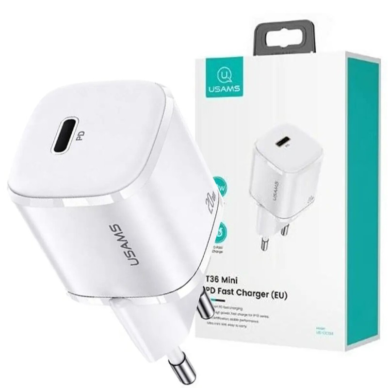 Мережевий зарядний пристрій Usams US-CC124 T36 20W Super Si PD Fast Charger(EU) White