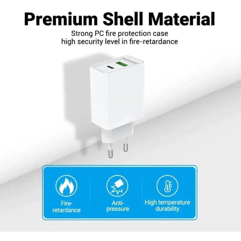 Зарядний пристрій Vention Two-Port USB(A+C) Wall Charger (18W/20W) EU-Plug White (FBBW0-EU)