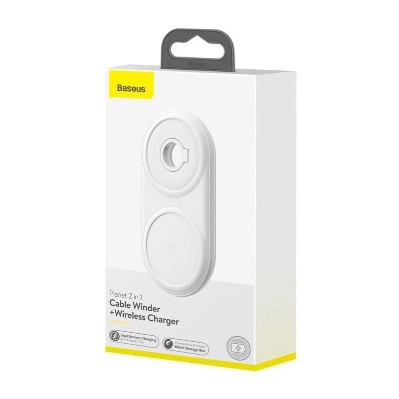 Бездротовий зарядний пристрій Baseus Planet 2in1 cable winder+wireless charger(EU) White