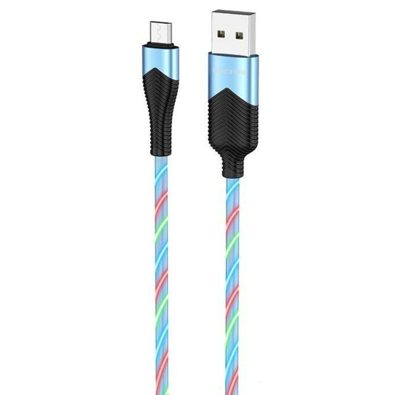 Кабель BOROFONE BU19 Streamer Micro-USB 1m, up to 2.4A, with three-color streamer effect Blue