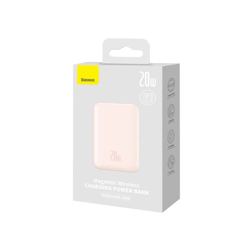 Зовнішній акумулятор Baseus Magnetic Wireless Charging Power bank 6000mAh 20W With Cable Pink